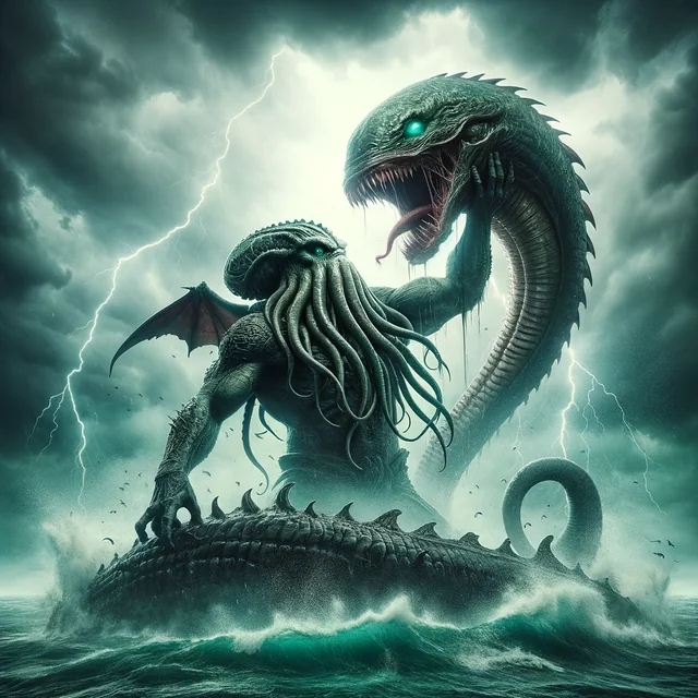 Le combat entre Cthulhu et le Leviathan